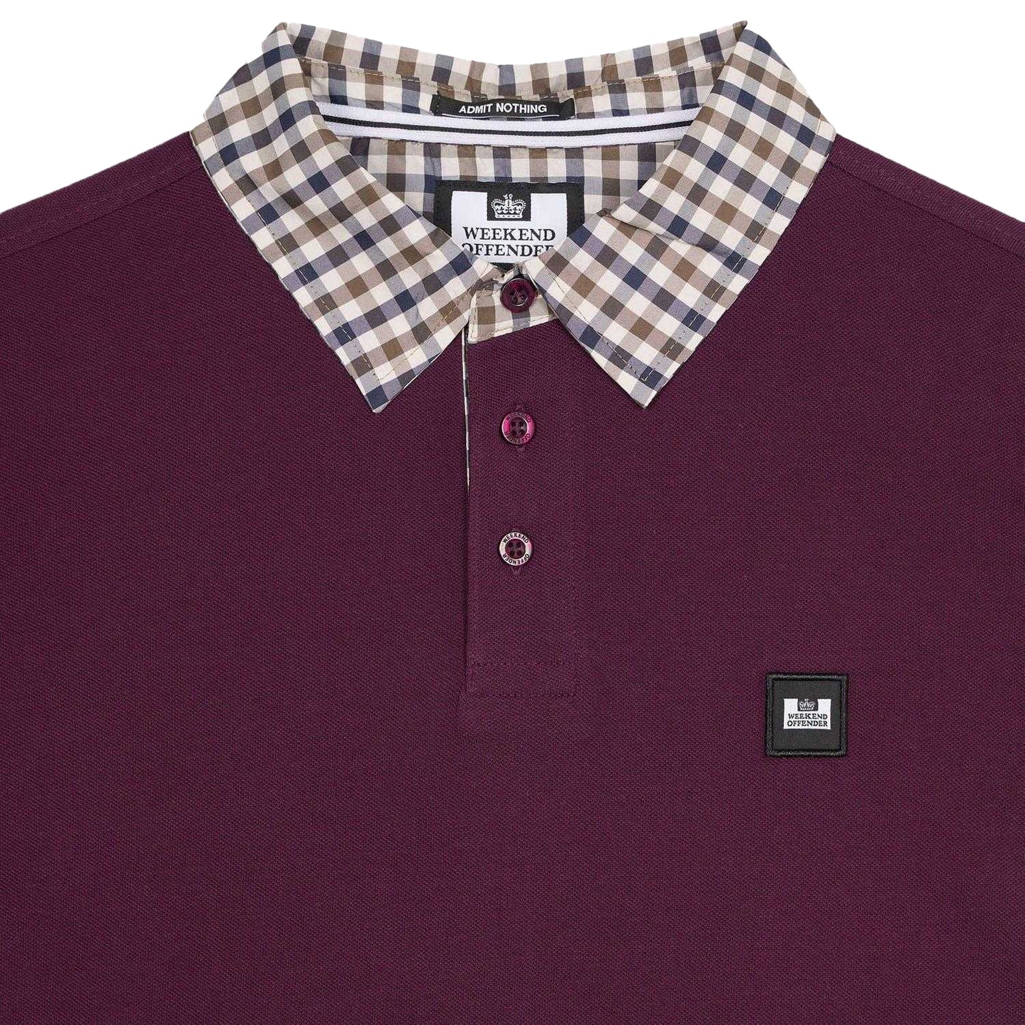 Berry - Side - Weekend Offender Mens Walker Checked Collar Long-Sleeved Polo Shirt