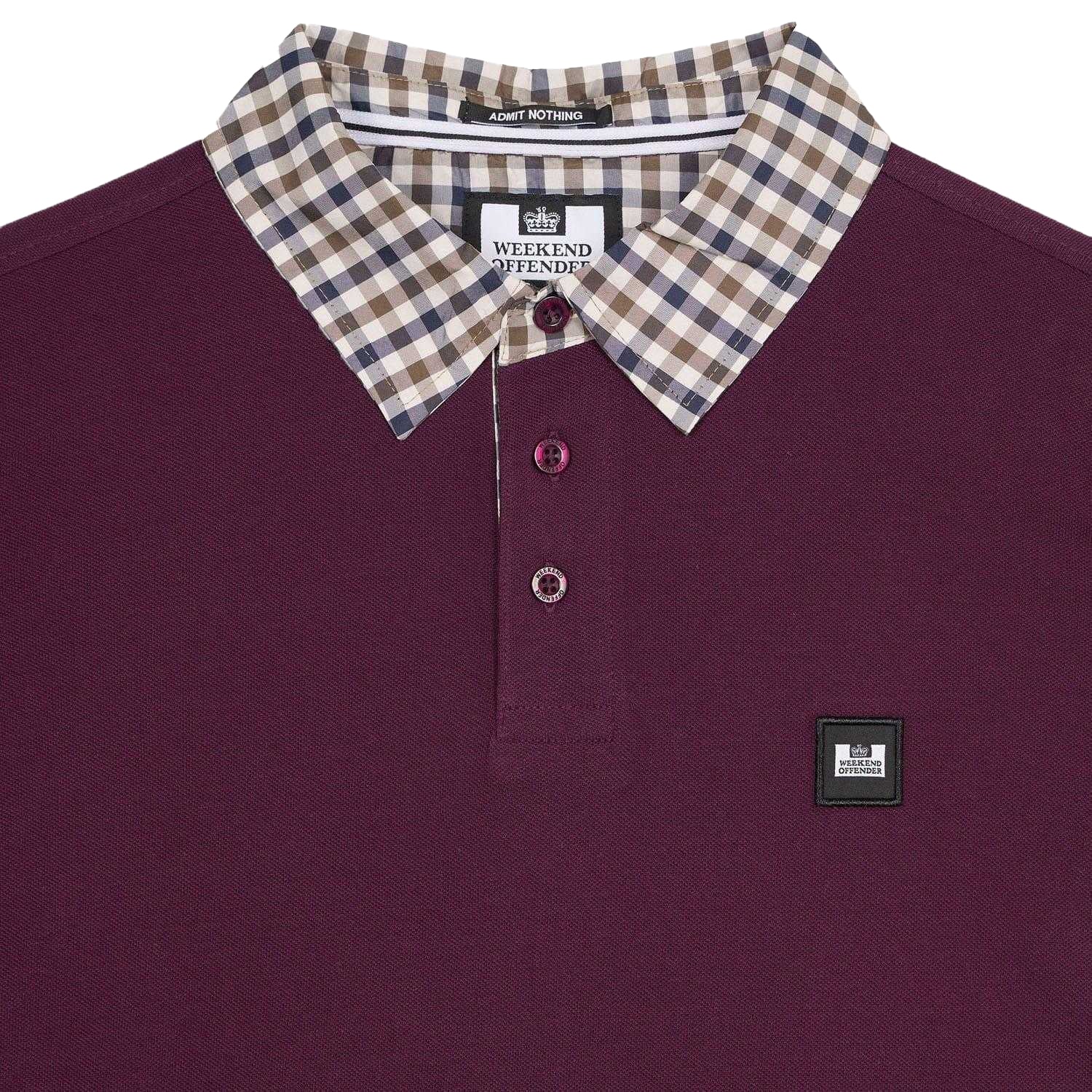 Berry - Side - Weekend Offender Mens Walker Checked Collar Long-Sleeved Polo Shirt
