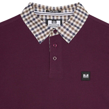 Berry - Side - Weekend Offender Mens Walker Checked Collar Long-Sleeved Polo Shirt