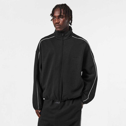 Black-White - Side - Fear Of God Essentials Mens Fleece Relaxed Fit Tracksuit Top