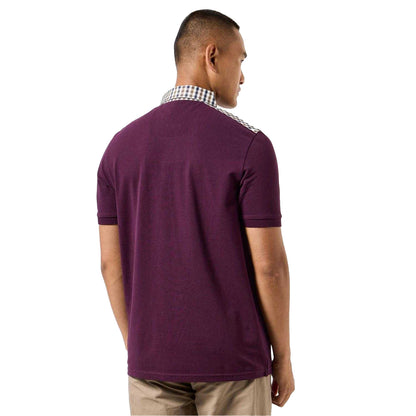 Berry - Back - Weekend Offender Mens Costa Checked Collar Polo Shirt
