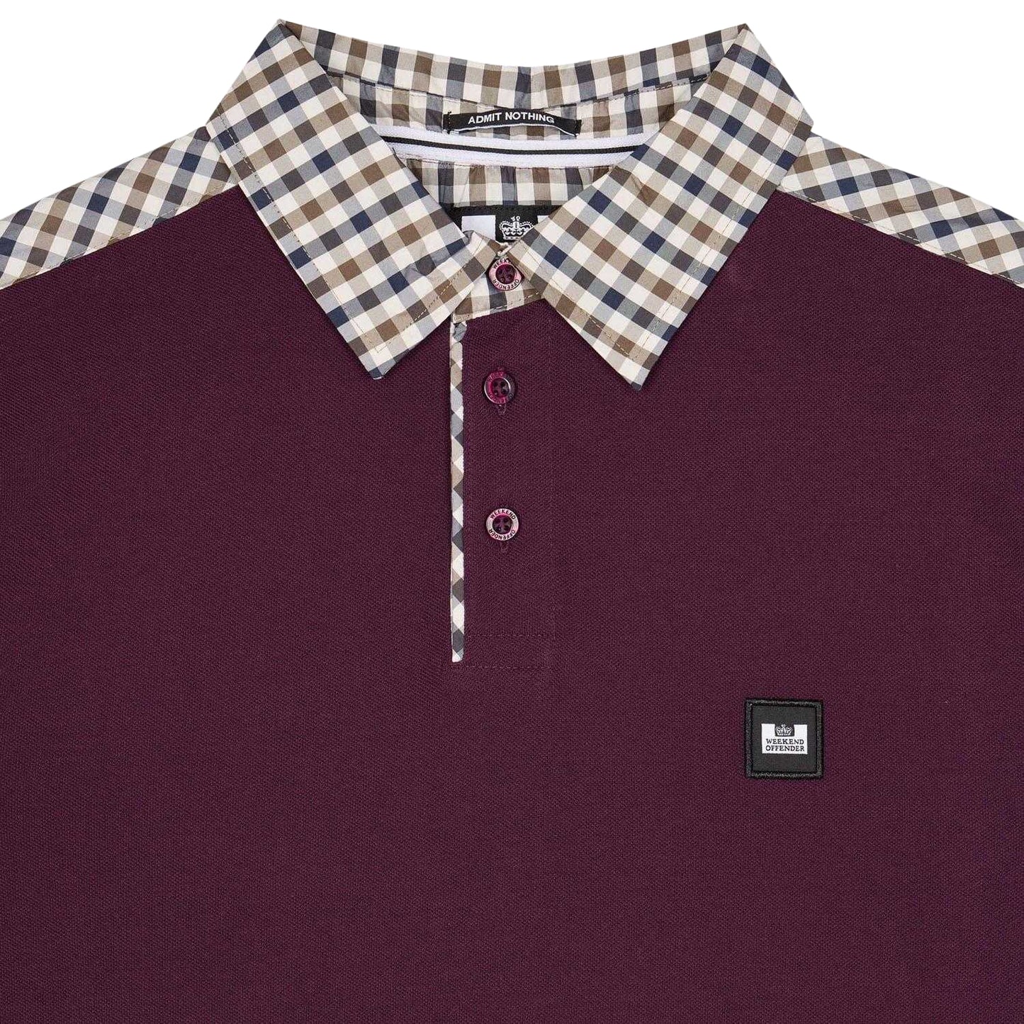 Berry - Side - Weekend Offender Mens Costa Checked Collar Polo Shirt