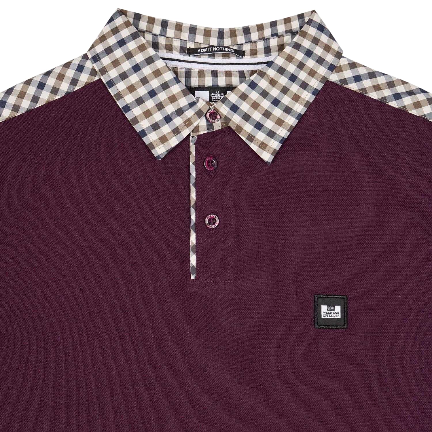 Berry - Side - Weekend Offender Mens Costa Checked Collar Polo Shirt