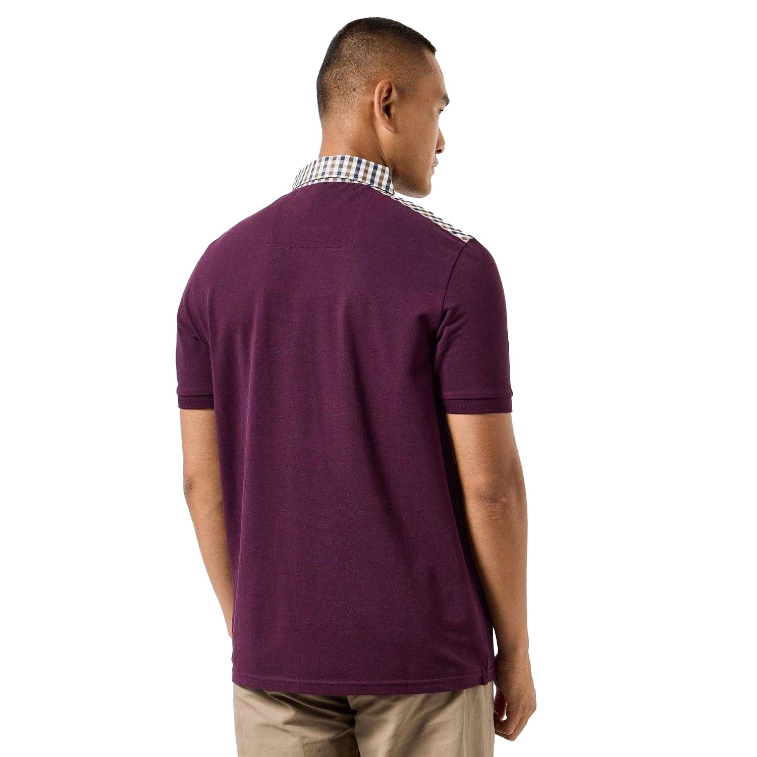 Berry - Close up - Weekend Offender Mens Costa Checked Collar Polo Shirt