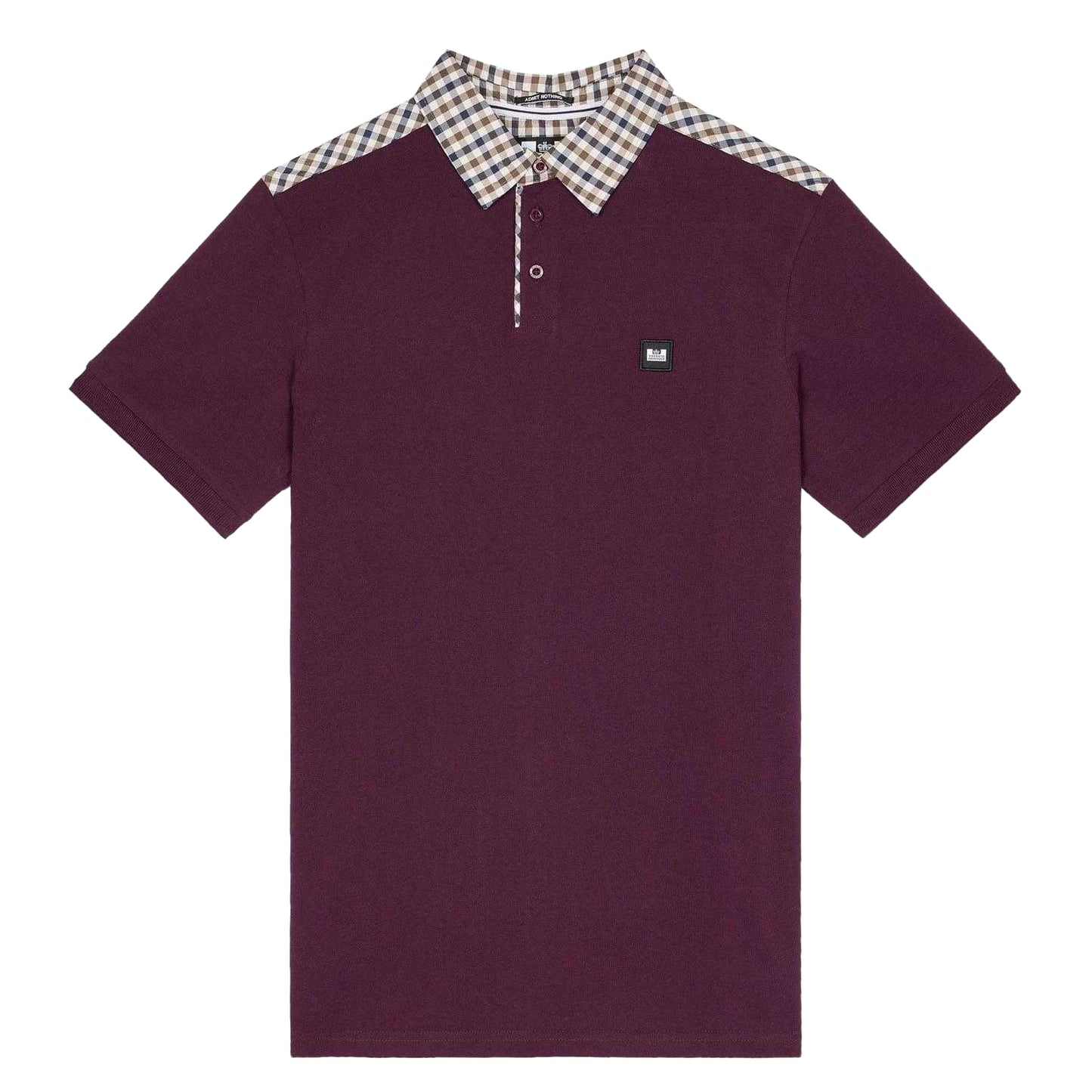 Berry - Front - Weekend Offender Mens Costa Checked Collar Polo Shirt
