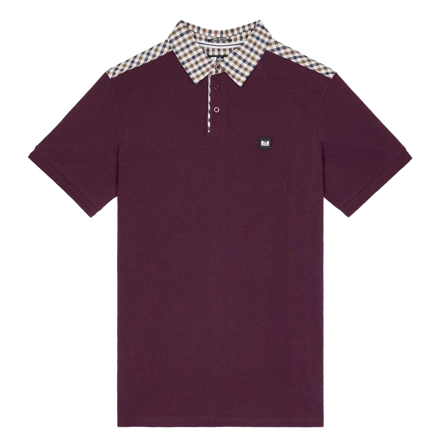Berry - Front - Weekend Offender Mens Costa Checked Collar Polo Shirt