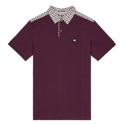 Berry - Front - Weekend Offender Mens Costa Checked Collar Polo Shirt