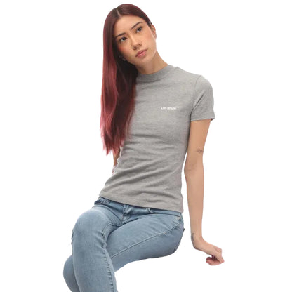 Grey-White - Side - Off-White Womens-Ladies Helvetica Fitted T-Shirt