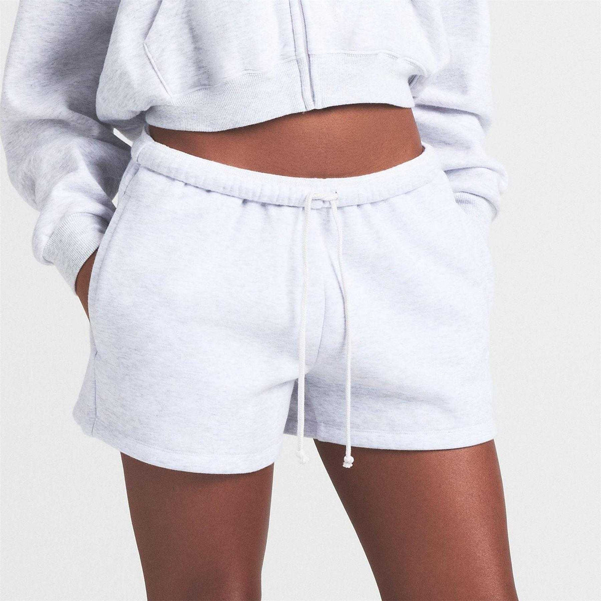 Light Heather Grey - Side - SKIMS Womens Classic Short Fleece Jogger Shorts
