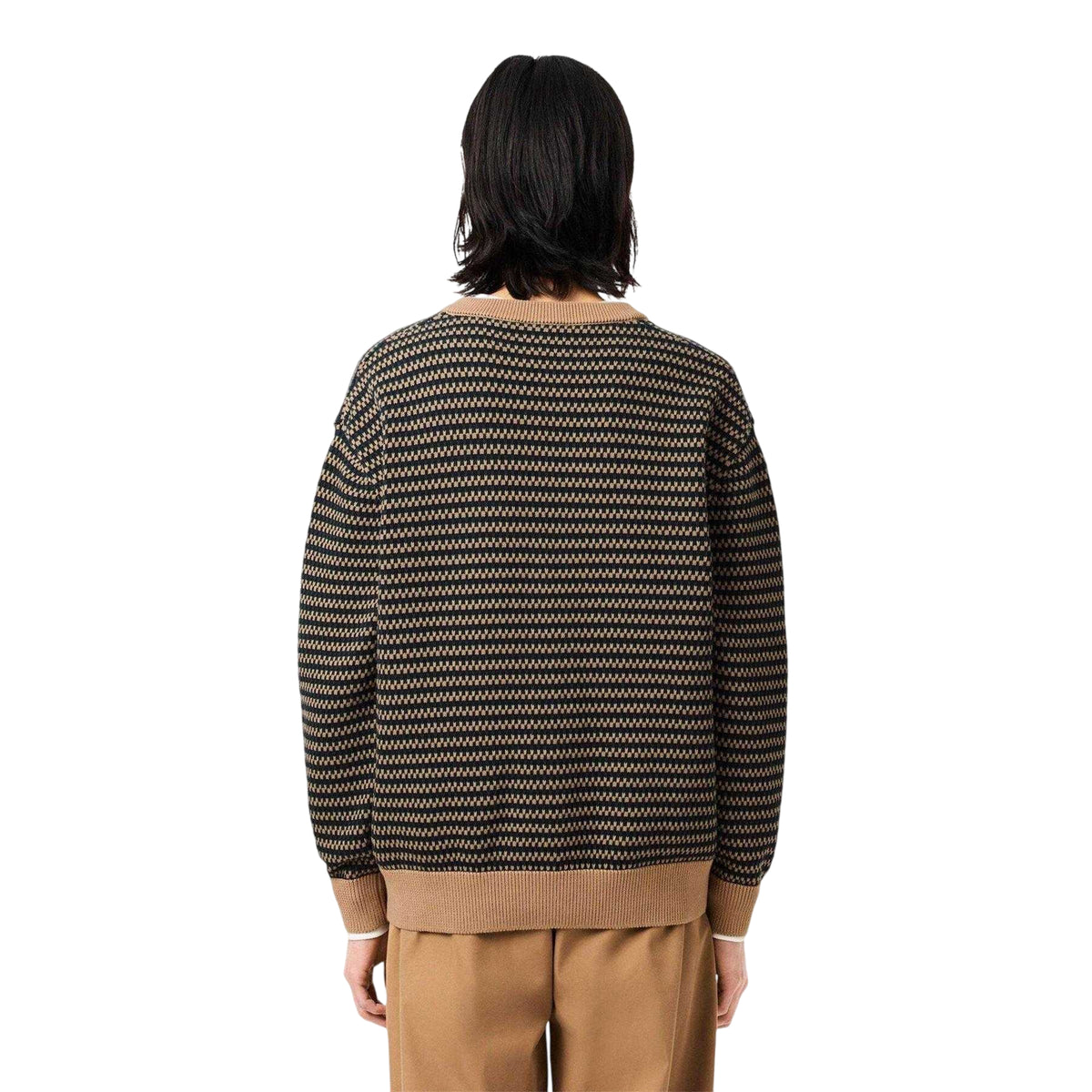 Brown - Back - Lacoste Mens Jacquard Cardigan