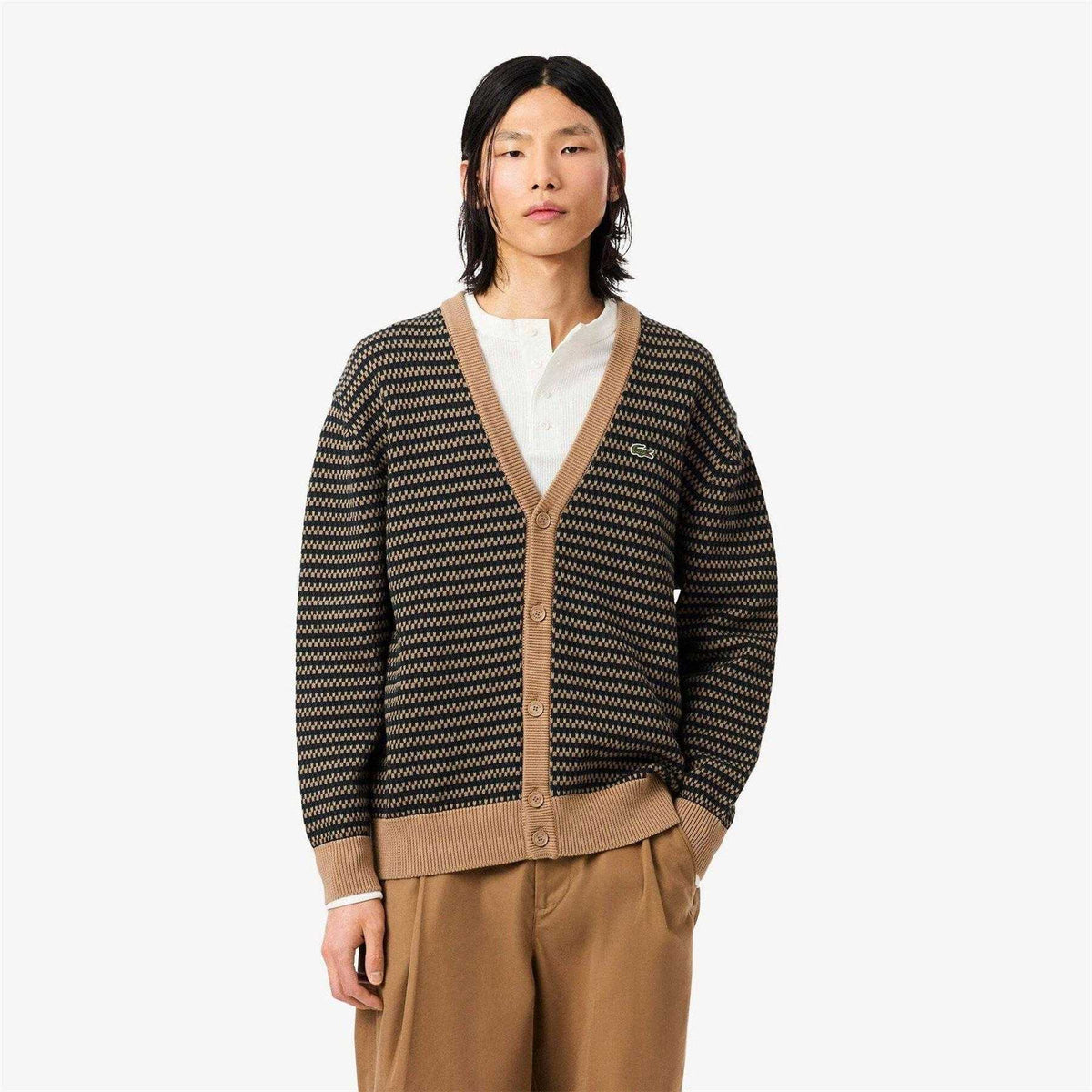 Brown - Side - Lacoste Mens Jacquard Cardigan