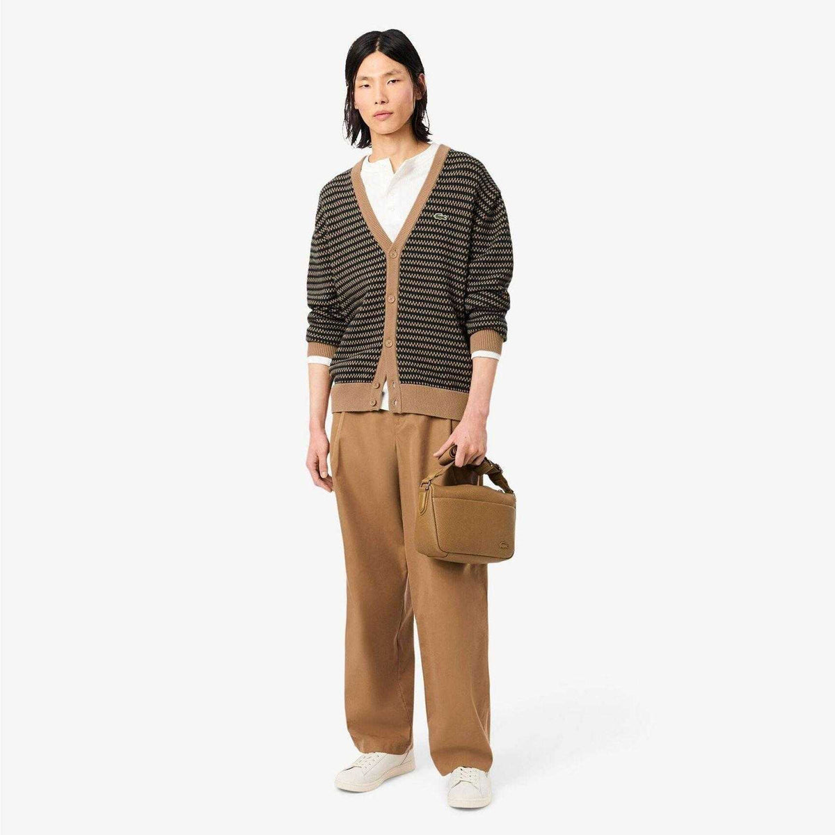 Brown - Pack Shot - Lacoste Mens Jacquard Cardigan