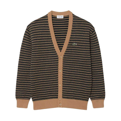 Brown - Front - Lacoste Mens Jacquard Cardigan