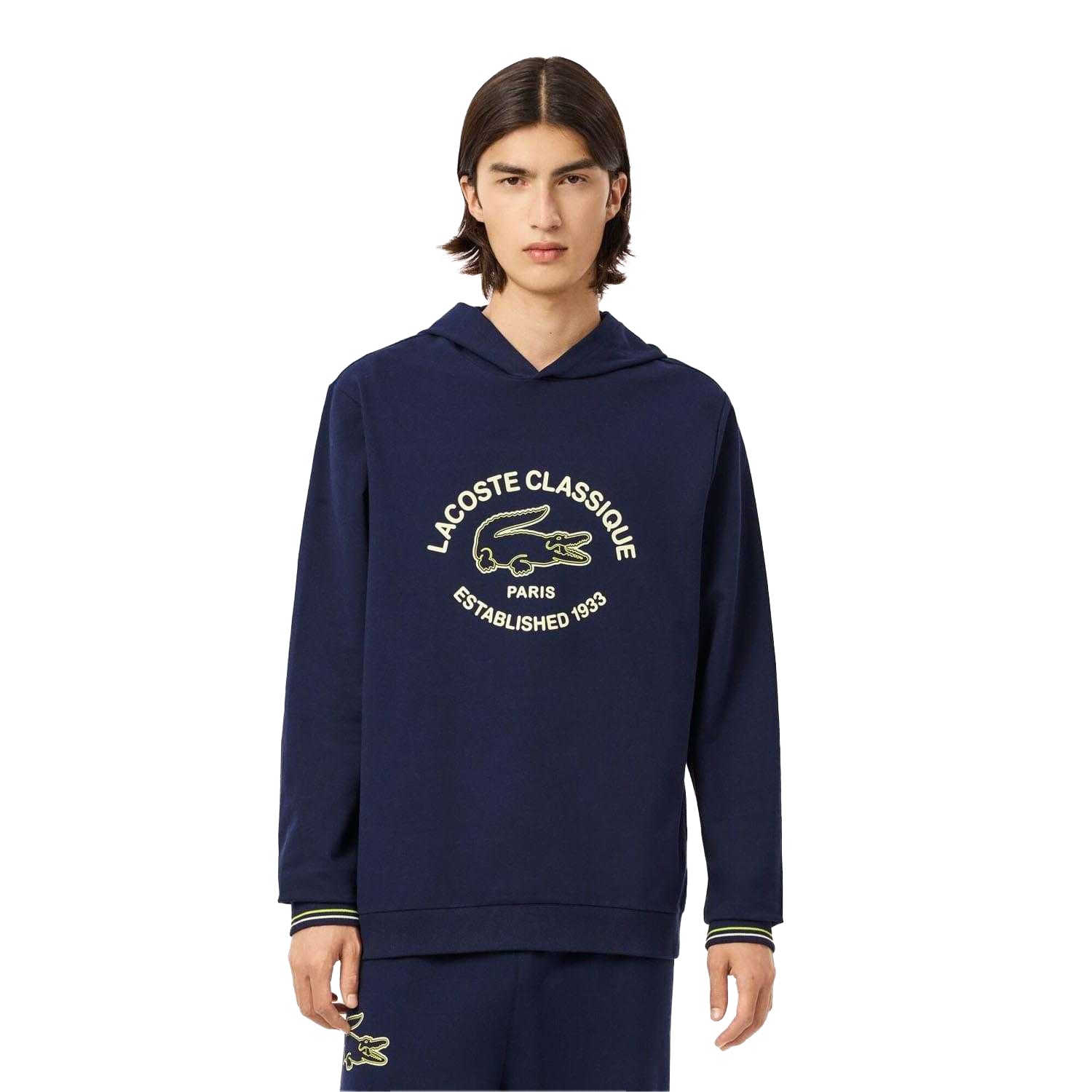 Navy - Pack Shot - Lacoste Mens Fleece Lounge Hoodie