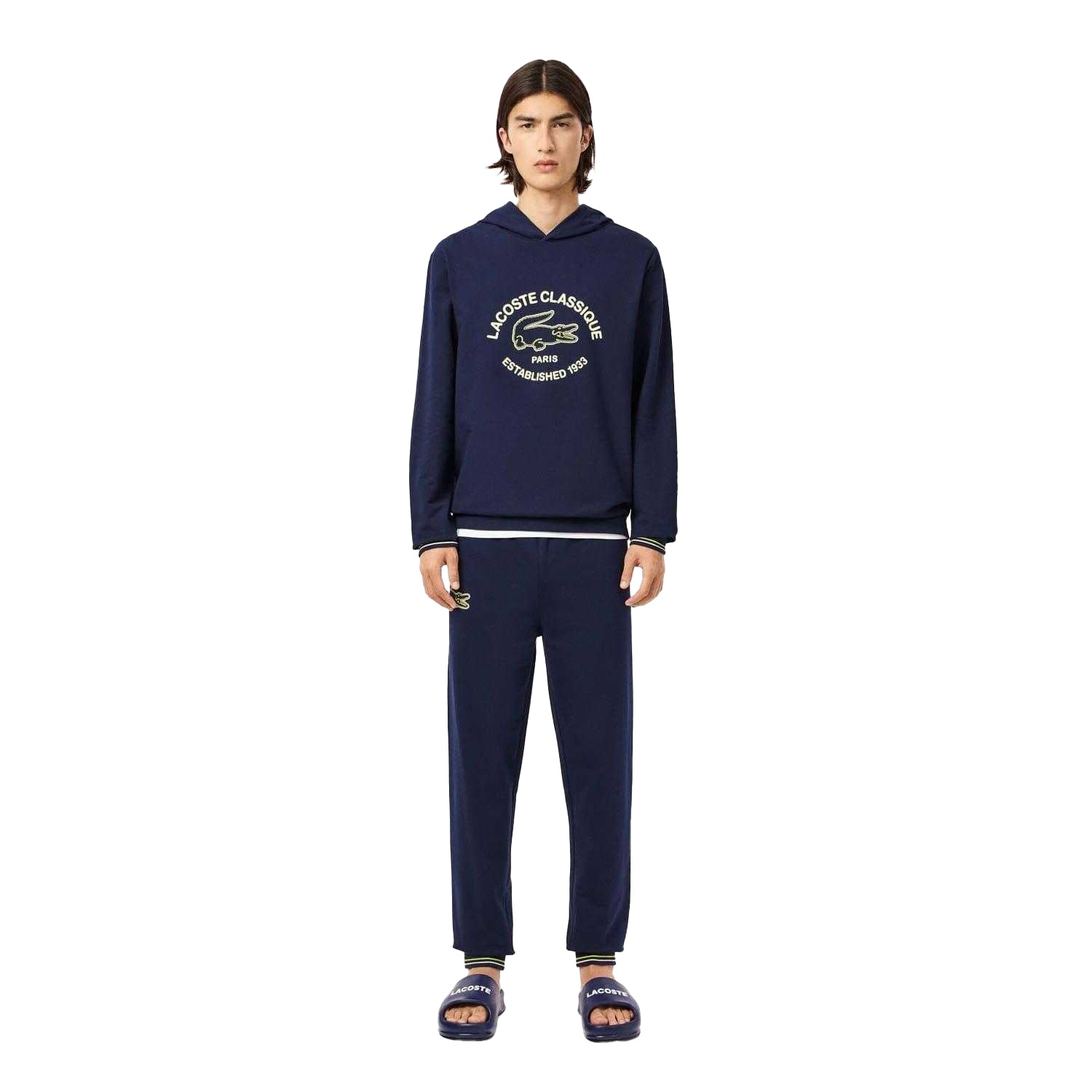 Navy - Close up - Lacoste Mens Fleece Lounge Hoodie