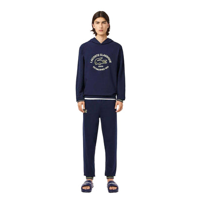 Navy - Close up - Lacoste Mens Fleece Lounge Hoodie