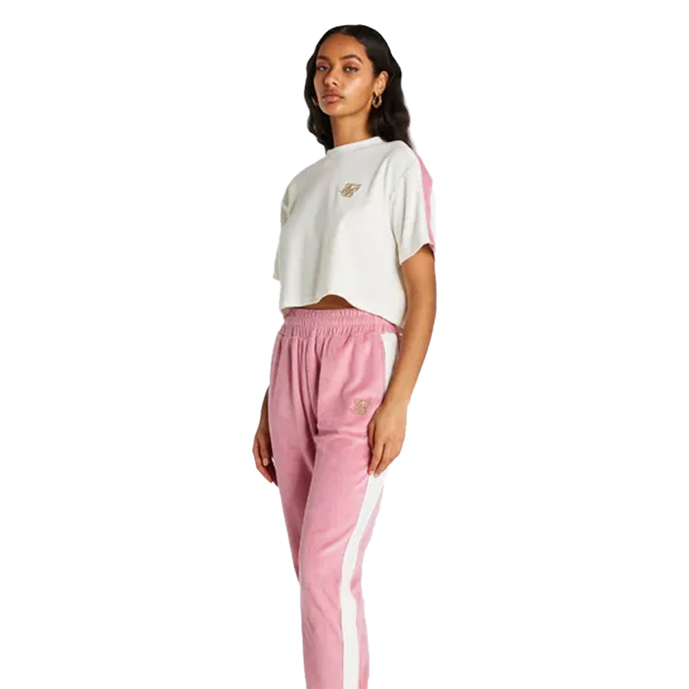 Ecru - Side - SikSilk Womens-Ladies Velour Crop T-Shirt