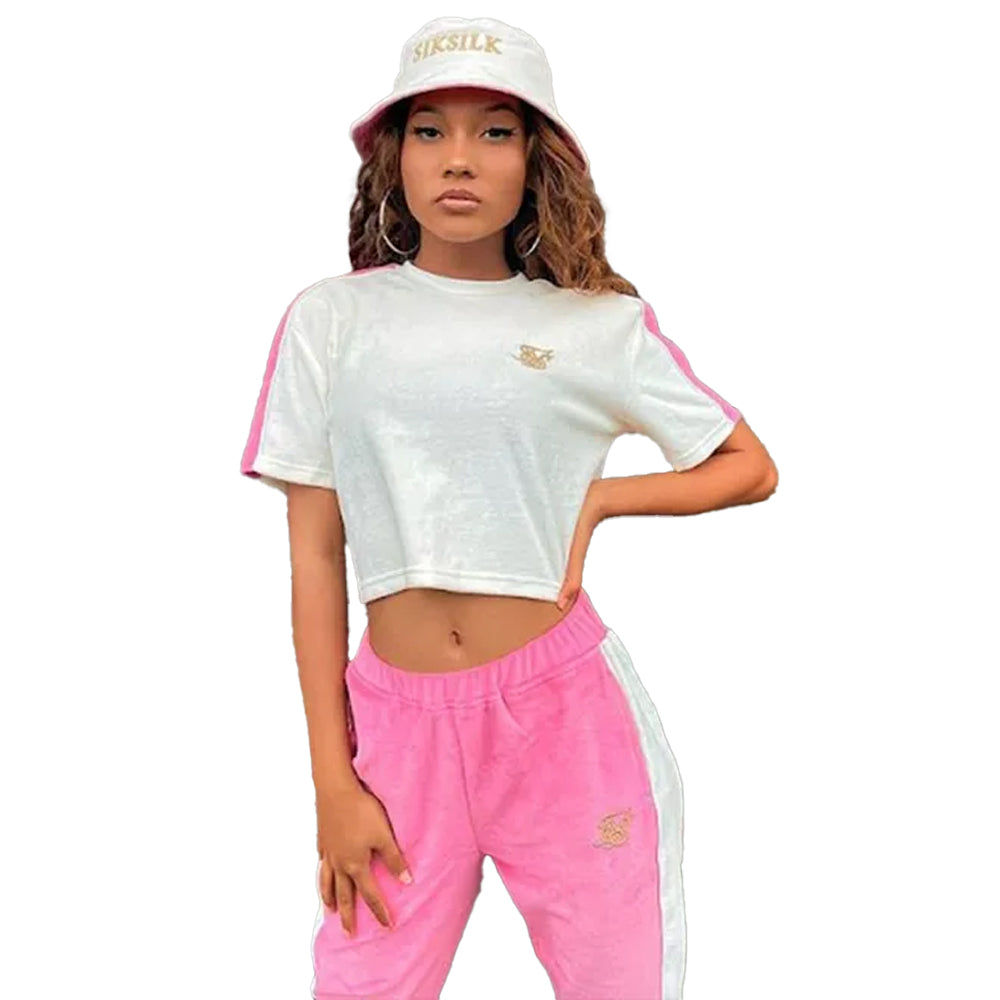 Ecru - Front - SikSilk Womens-Ladies Velour Crop T-Shirt