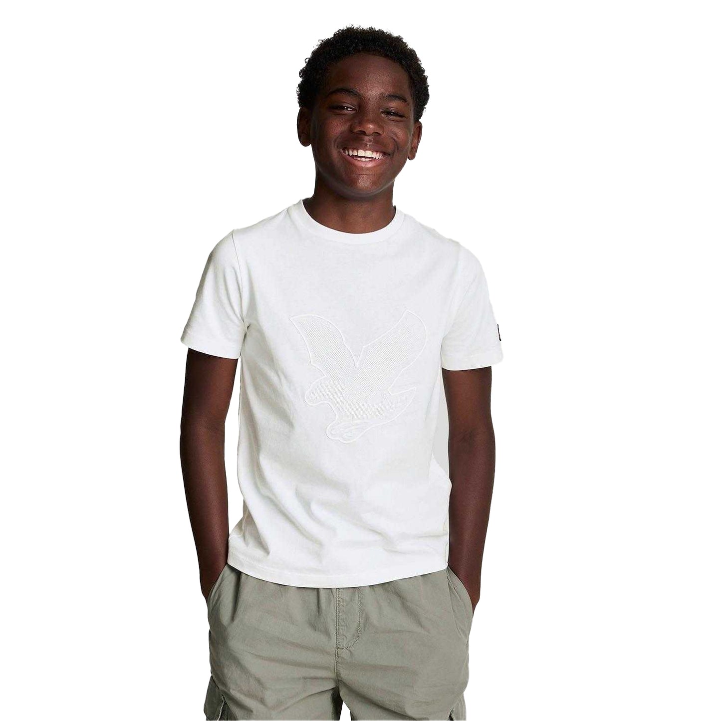 White - Pack Shot - Lyle & Scott Childrens-Kids Graphic Logo T-Shirt