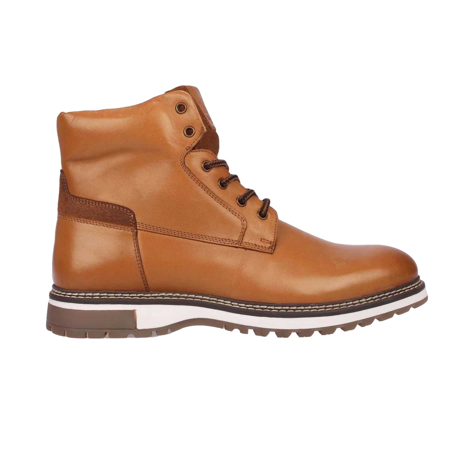 Brown-Brown - Side - Dune London Mens Contor Leather Flat Heel Ankle Boots