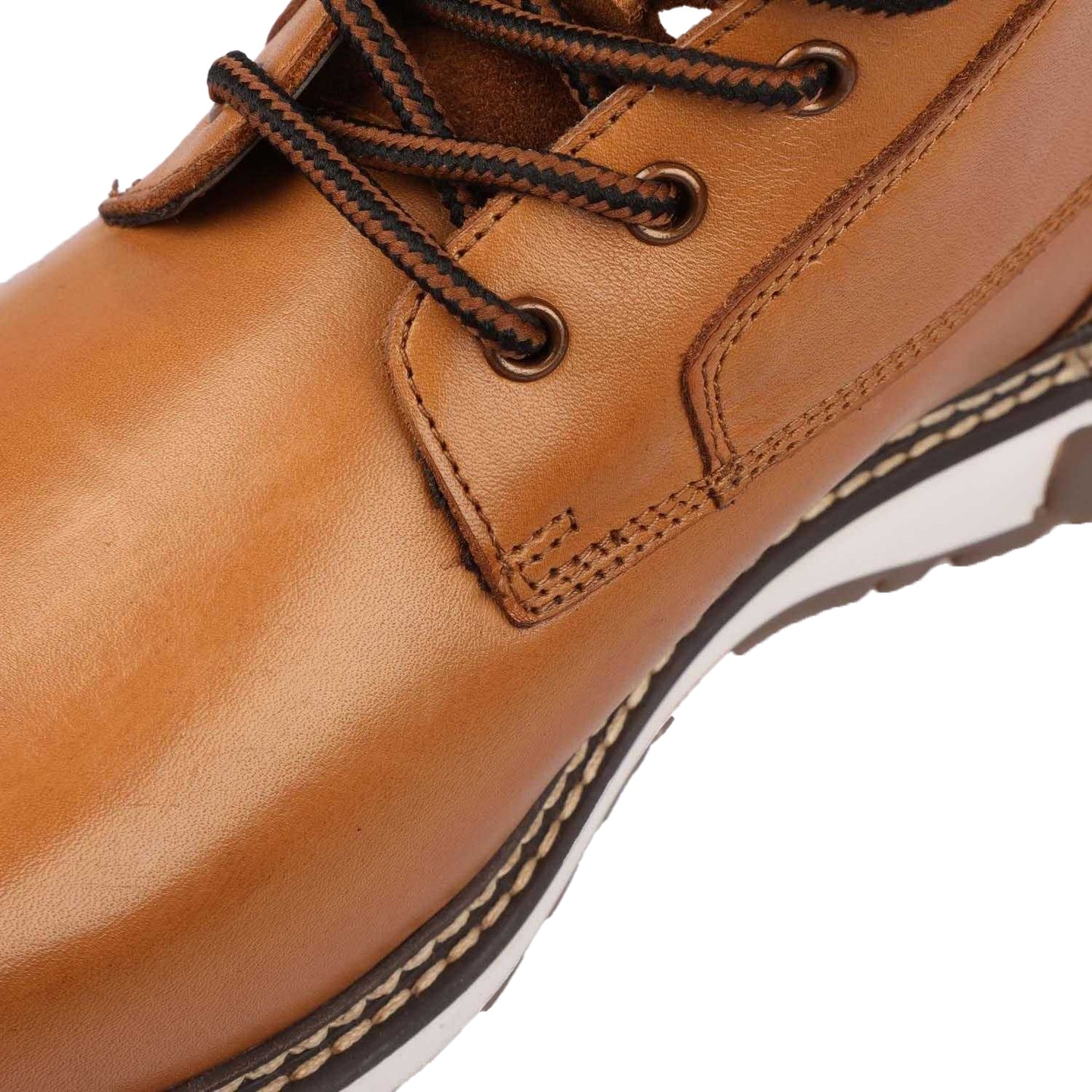 Brown-Brown - Close up - Dune London Mens Contor Leather Flat Heel Ankle Boots