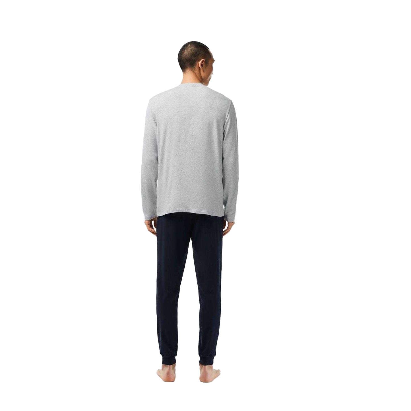 Navy-Grey - Back - Lacoste Mens Fitted Long-Sleeved Pyjama Set