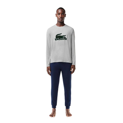 Navy-Grey - Pack Shot - Lacoste Mens Fitted Long-Sleeved Pyjama Set