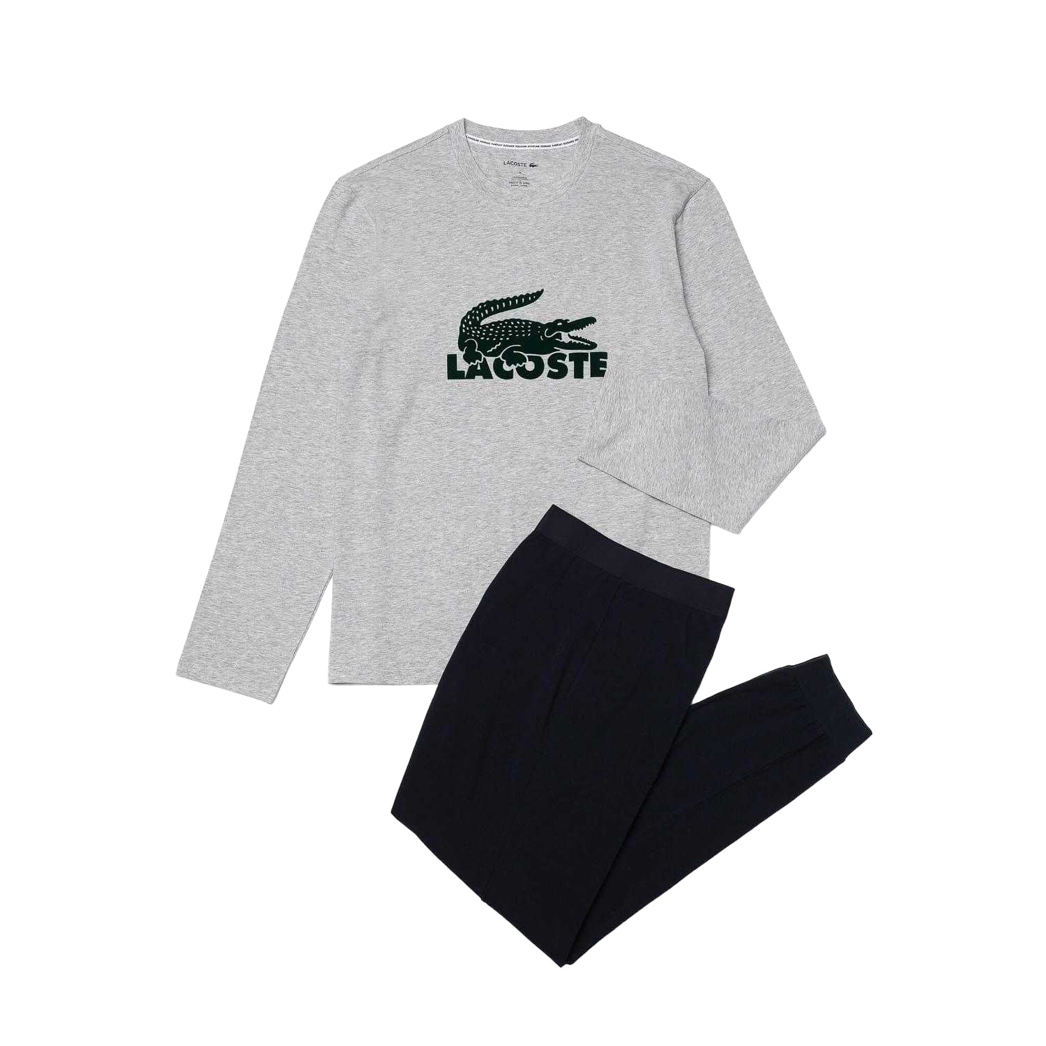 Navy-Grey - Front - Lacoste Mens Fitted Long-Sleeved Pyjama Set