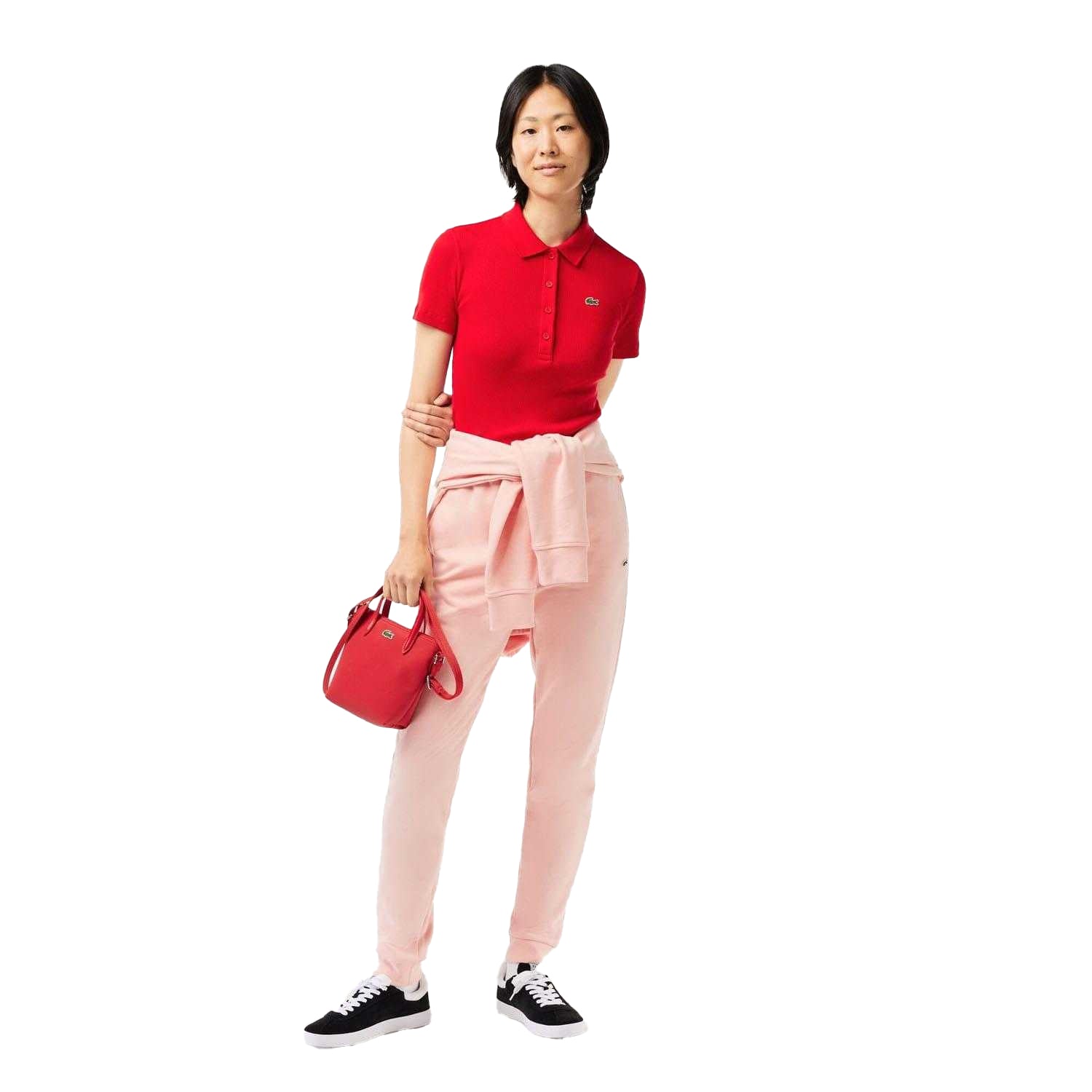 Pink - Side - Lacoste Womens-Ladies Fleece Jogging Bottoms