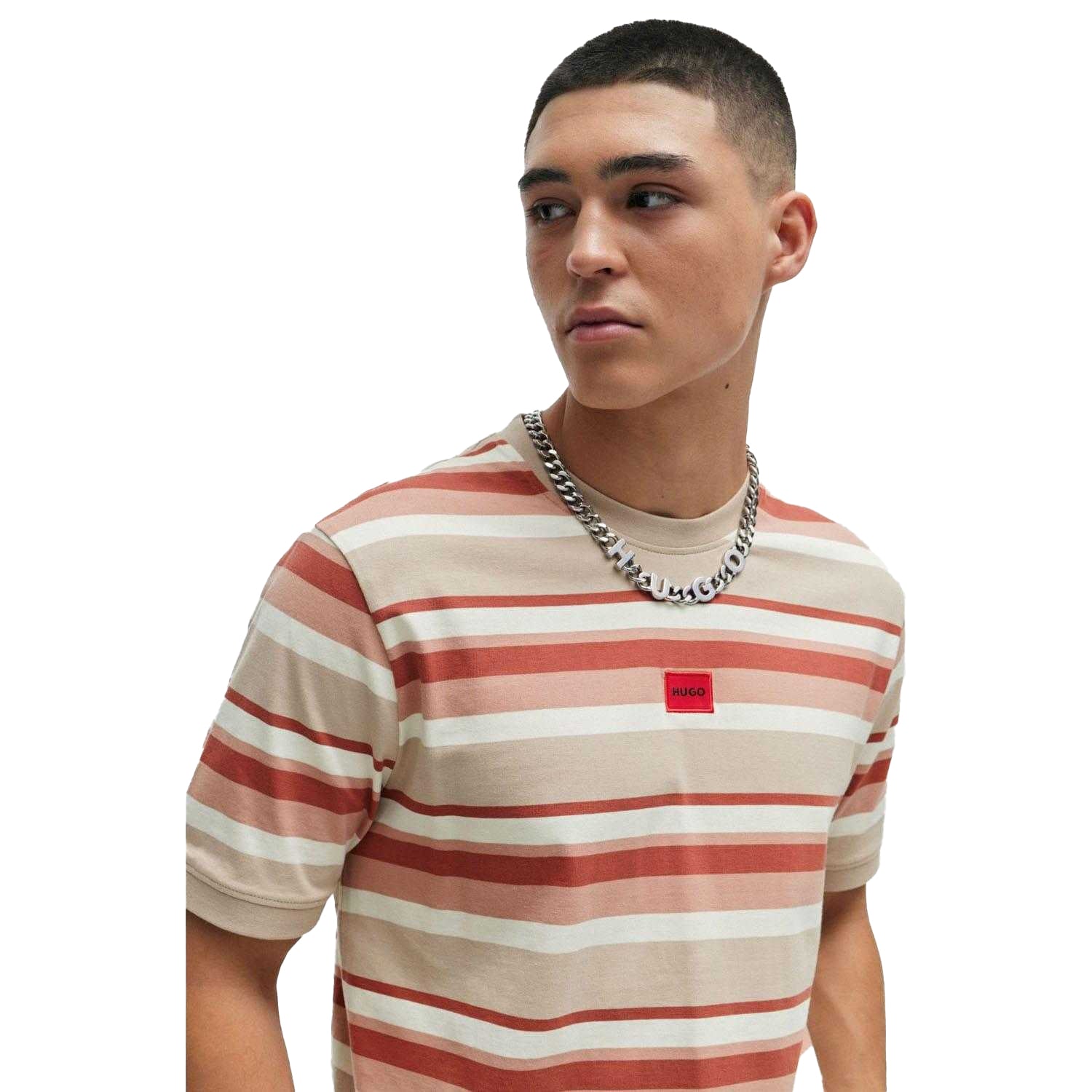 Multicoloured - Side - Hugo Mens Diragolino Striped T-Shirt