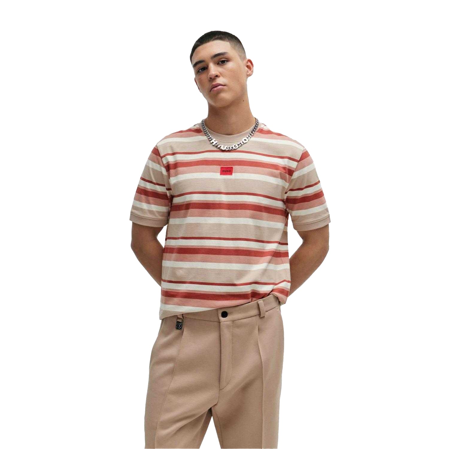 Multicoloured - Lifestyle - Hugo Mens Diragolino Striped T-Shirt