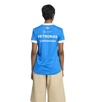 Blue-White - Back - Adidas Womens Originals Vertical Stripe Short Sleeved T Shirt