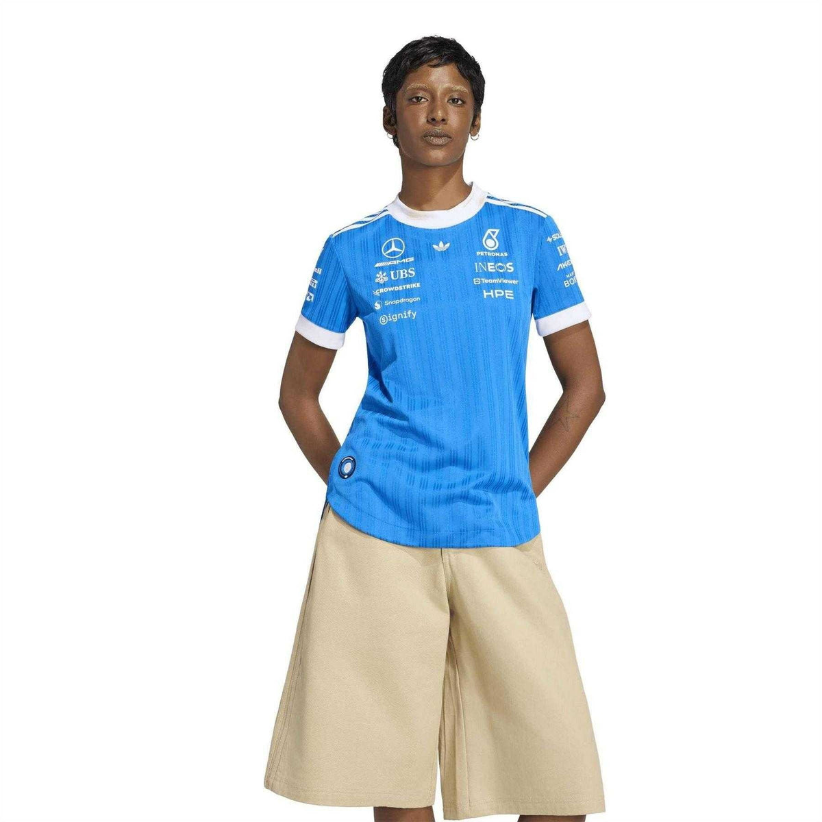 Blue-White - Pack Shot - Adidas Womens Originals Vertical Stripe Short Sleeved T Shirt
