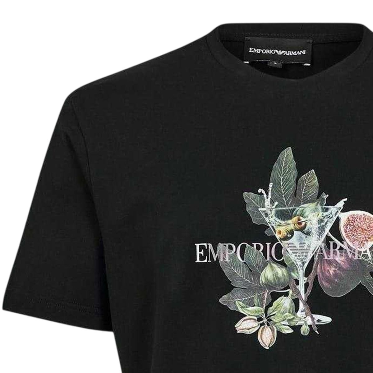 Black - Back - Emporio Armani EA7 Mens Regular Fit Botanical Graphic Print Crew Neck Short Sleeved T-Shirt