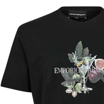 Black - Back - Emporio Armani EA7 Mens Regular Fit Botanical Graphic Print Crew Neck Short Sleeved T-Shirt