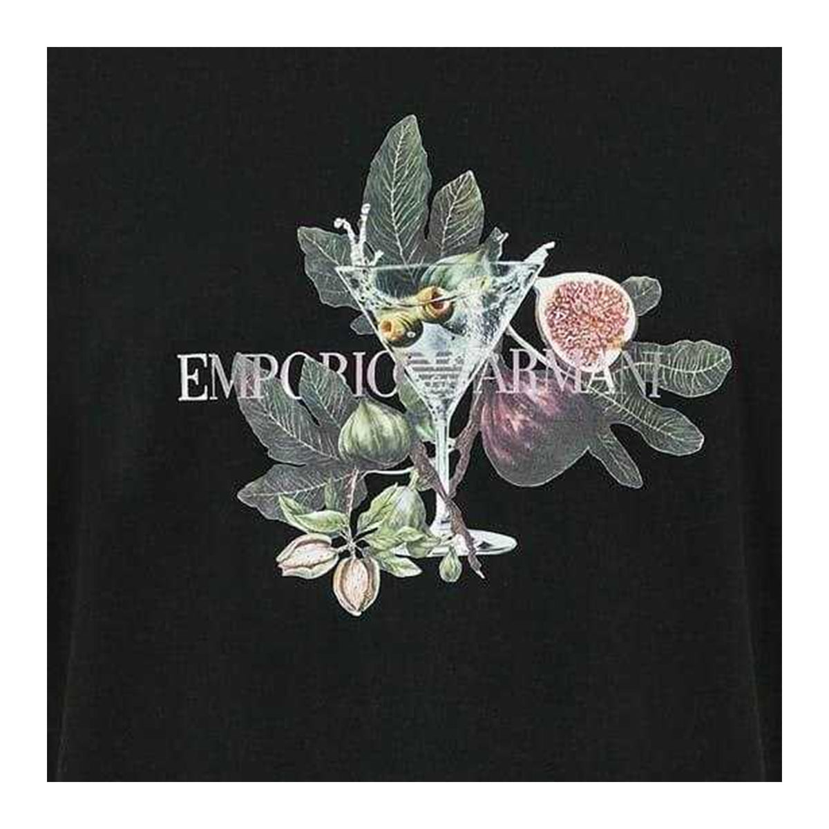Black - Side - Emporio Armani EA7 Mens Regular Fit Botanical Graphic Print Crew Neck Short Sleeved T-Shirt