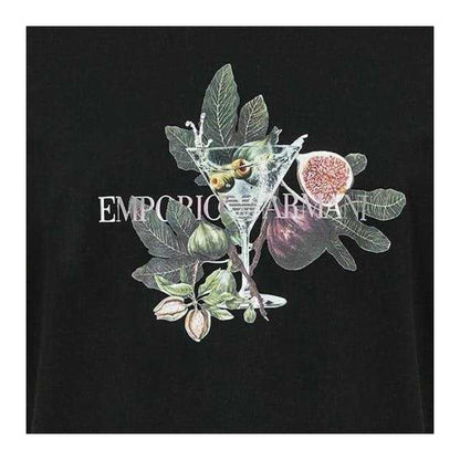 Black - Side - Emporio Armani EA7 Mens Regular Fit Botanical Graphic Print Crew Neck Short Sleeved T-Shirt