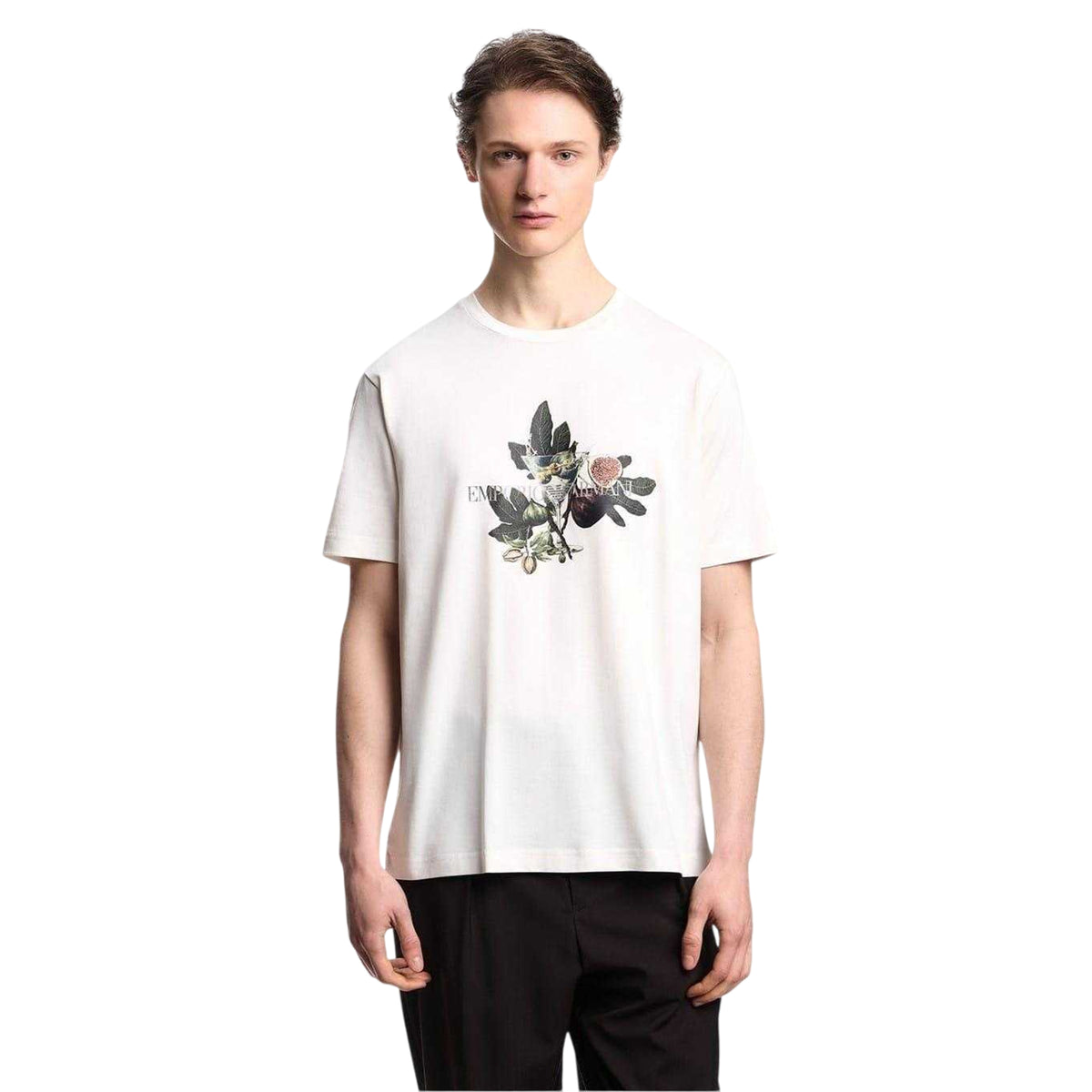 White - Side - Emporio Armani EA7 Mens Regular Fit Botanical Graphic Print Crew Neck Short Sleeved T-Shirt