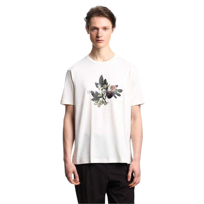 White - Side - Emporio Armani EA7 Mens Regular Fit Botanical Graphic Print Crew Neck Short Sleeved T-Shirt