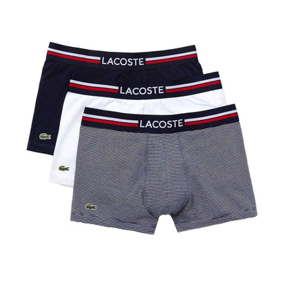 Navy-White - Front - Lacoste Mens Boxer Shorts (Pack of 3)