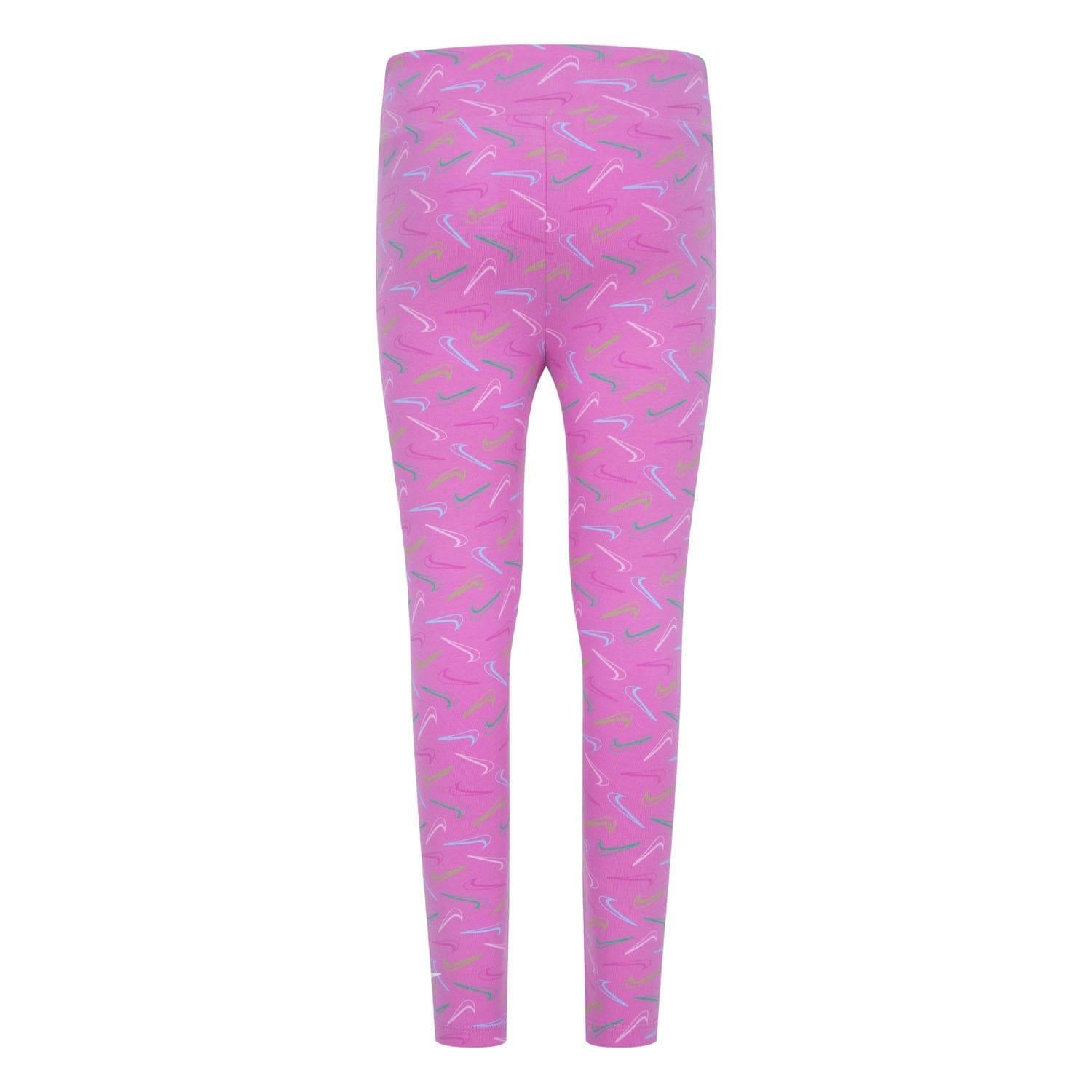 Pink-White - Back - Nike Girls Swoosh Leggings