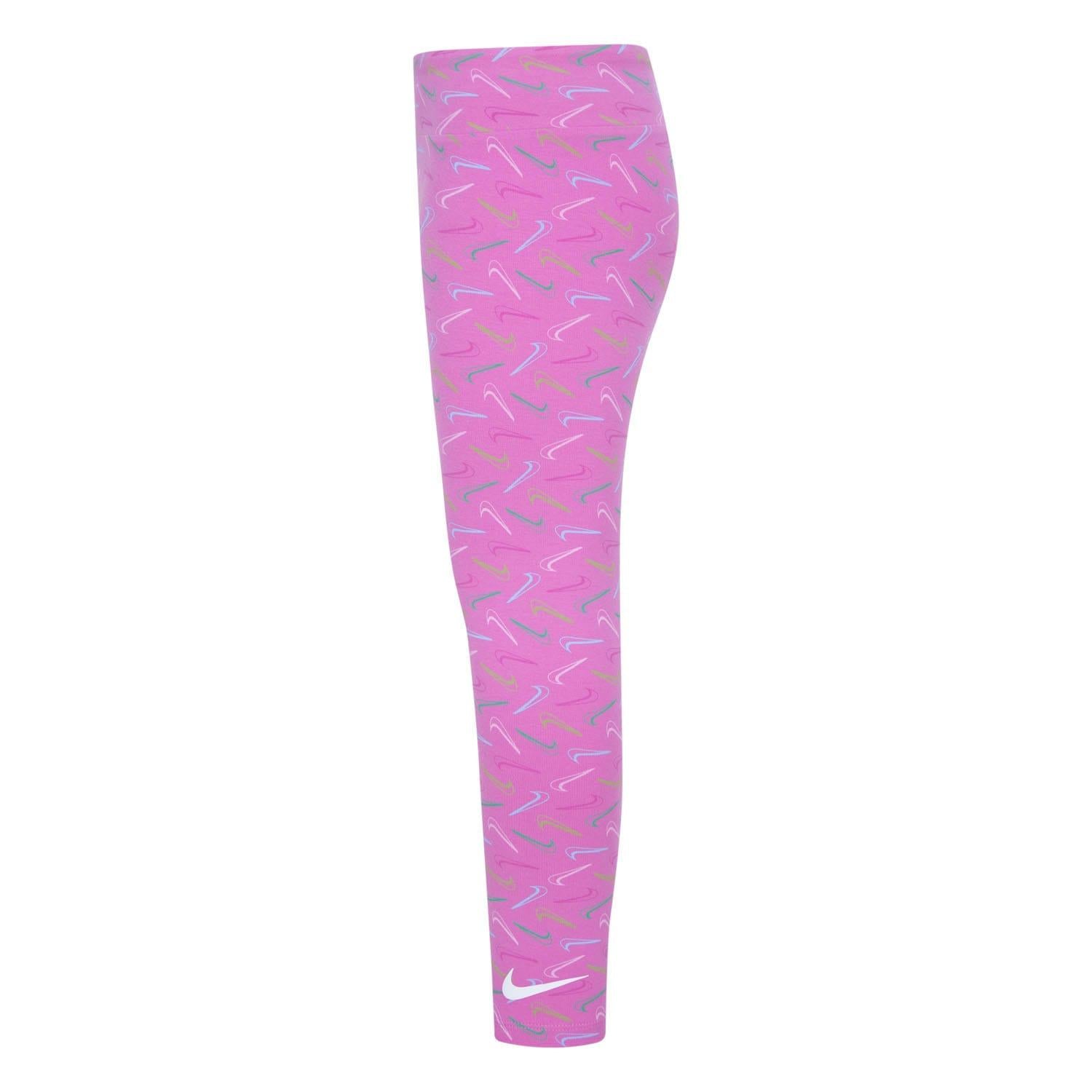 Pink-White - Side - Nike Girls Swoosh Leggings