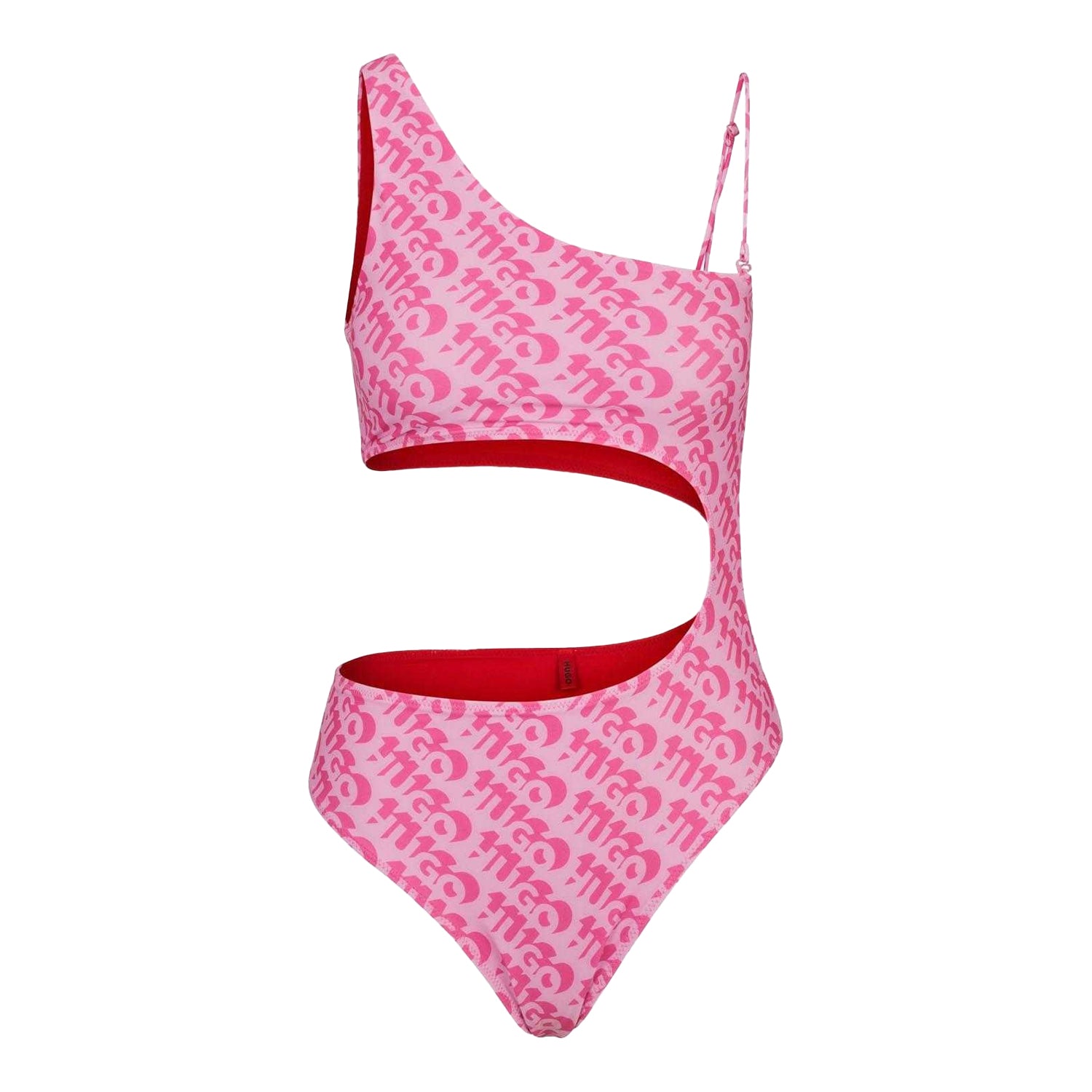 Pink - Front - Hugo Womens-Ladies Bonnie All Over Logo One Piece Swimsuit