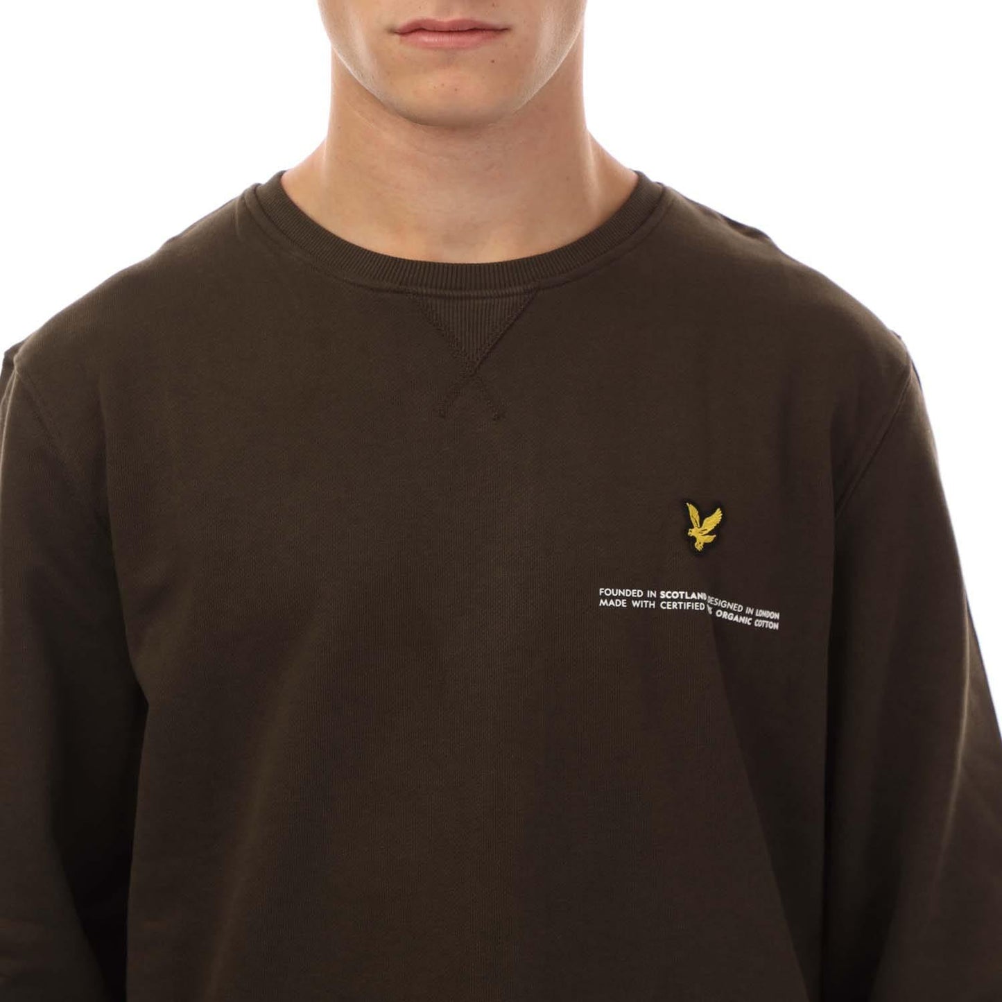 Olive - Side - Lyle & Scott Mens Printed Organic Crew Neck Sweatshirt
