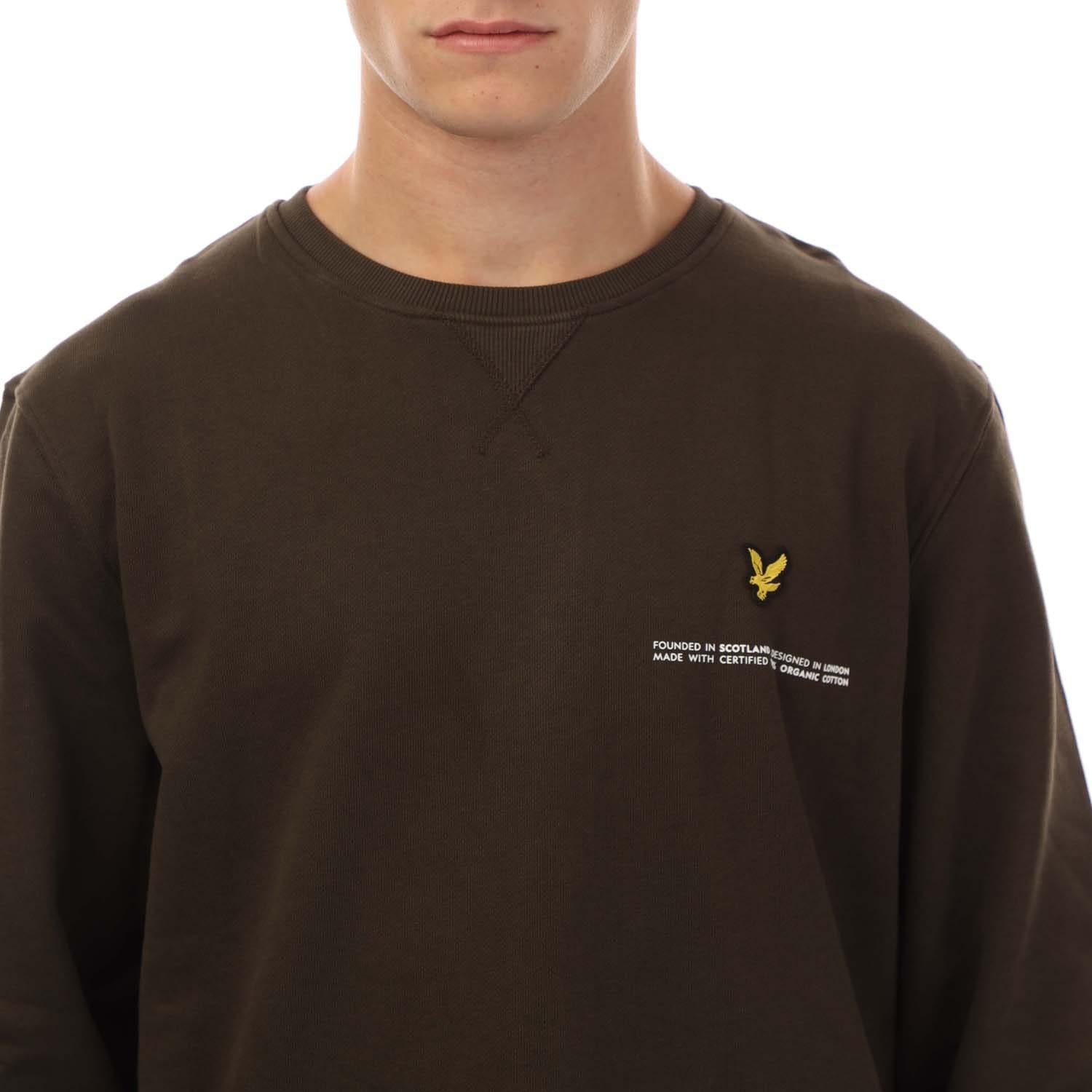 Olive - Side - Lyle & Scott Mens Printed Organic Crew Neck Sweatshirt