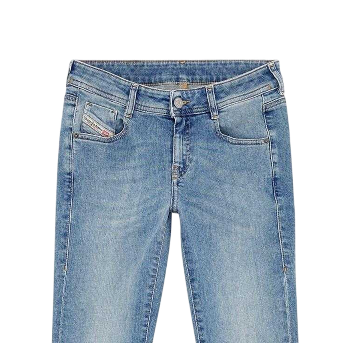 Blue - Side - Diesel Womens Ebbey Cotton Denim Bootcut Jeans