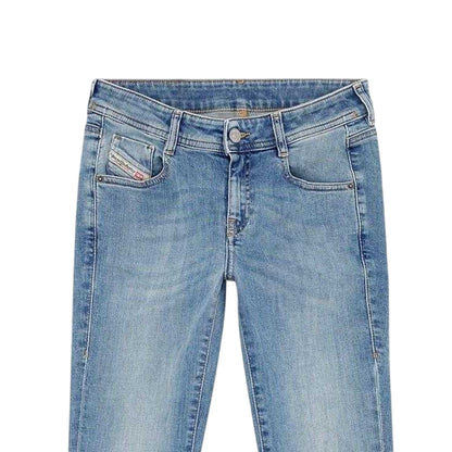 Blue - Side - Diesel Womens Ebbey Cotton Denim Bootcut Jeans