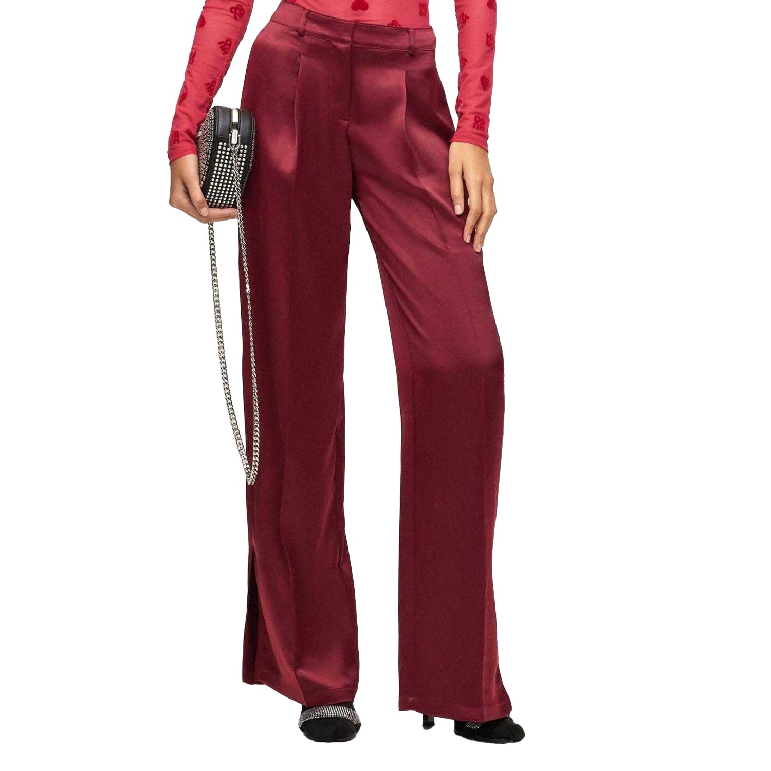 Red - Side - Hugo Boss Womens-Ladies Haroti-1 Regular Trousers