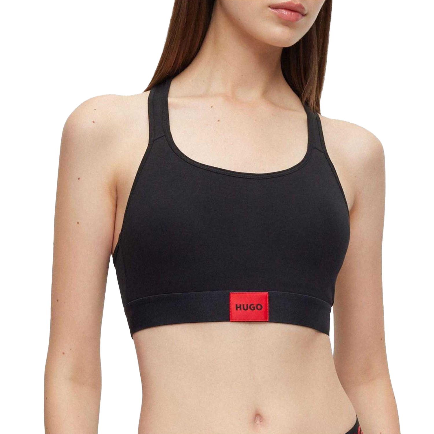 Black - Side - Hugo Womens-Ladies Logo Cotton Padded Bralette