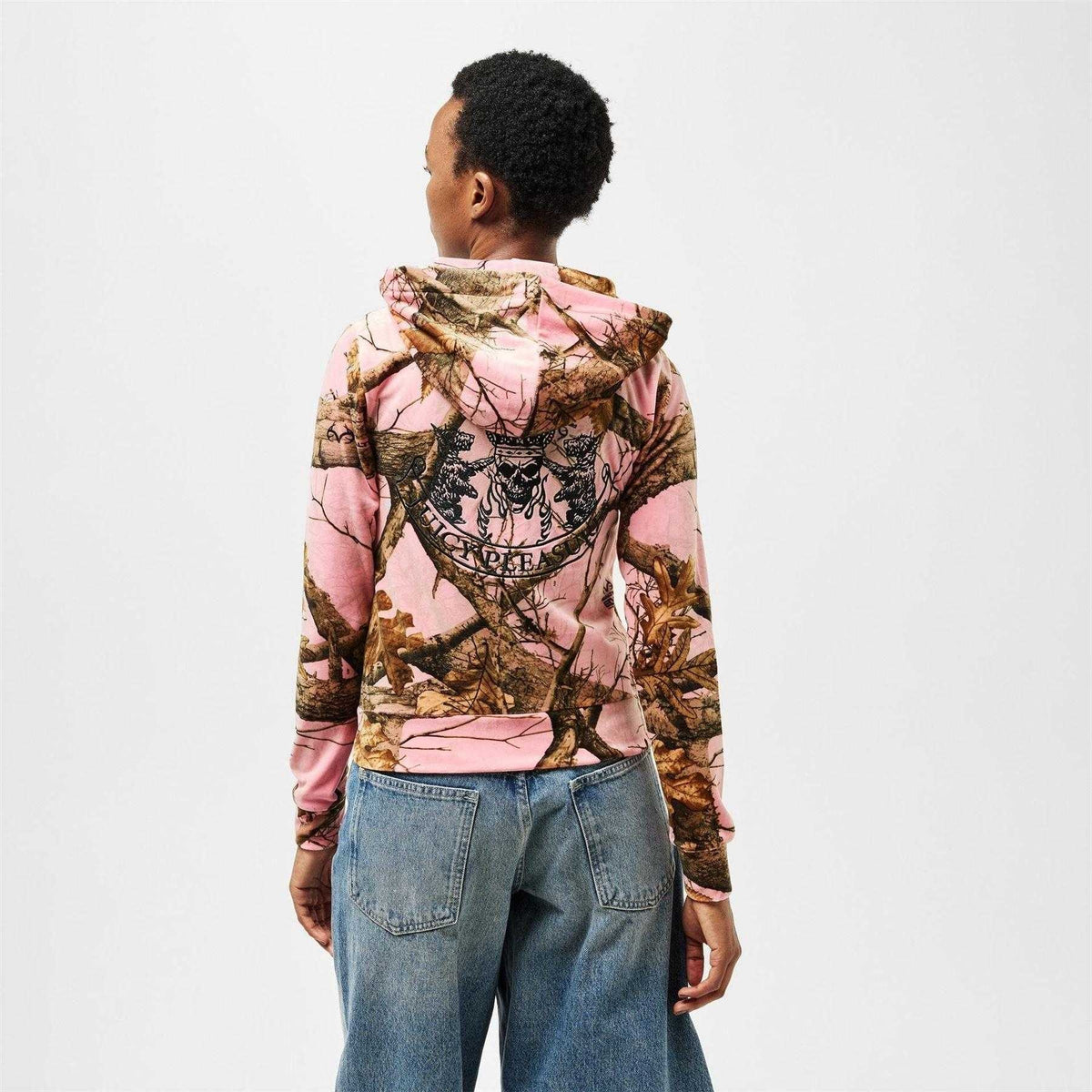Edge-Pink - Pack Shot - Pleasures Unisex Adult Camouflage Full Zip Hoodie